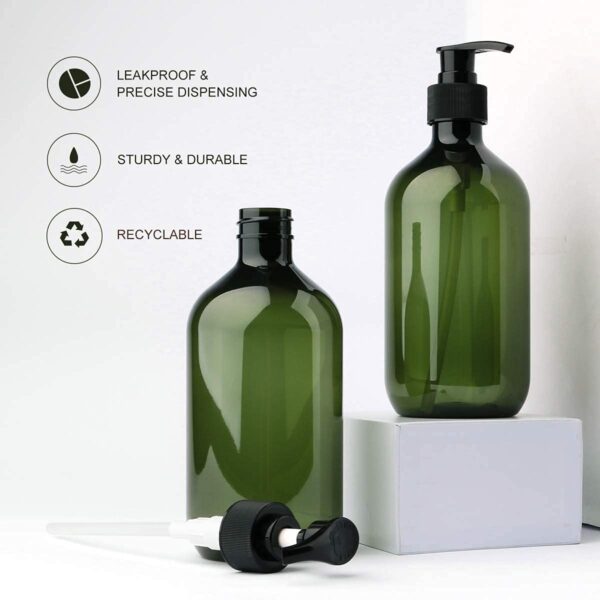 Forest Clay Shampoo Pump Bottle, Pack of 2 (300ml Size) Empty Bottle with Pump Multipurpose- Olive Green & Amber - Image 5