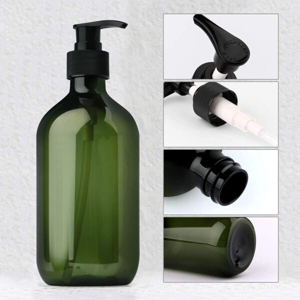 Forest Clay Shampoo Pump Bottle, Pack of 2 (300ml Size) Empty Bottle with Pump Multipurpose- Olive Green & Amber - Image 9