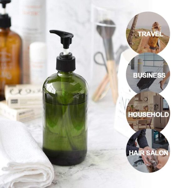 Forest Clay Shampoo Pump Bottle, Pack of 2 (300ml Size) Empty Bottle with Pump Multipurpose- Olive Green & Amber - Image 11